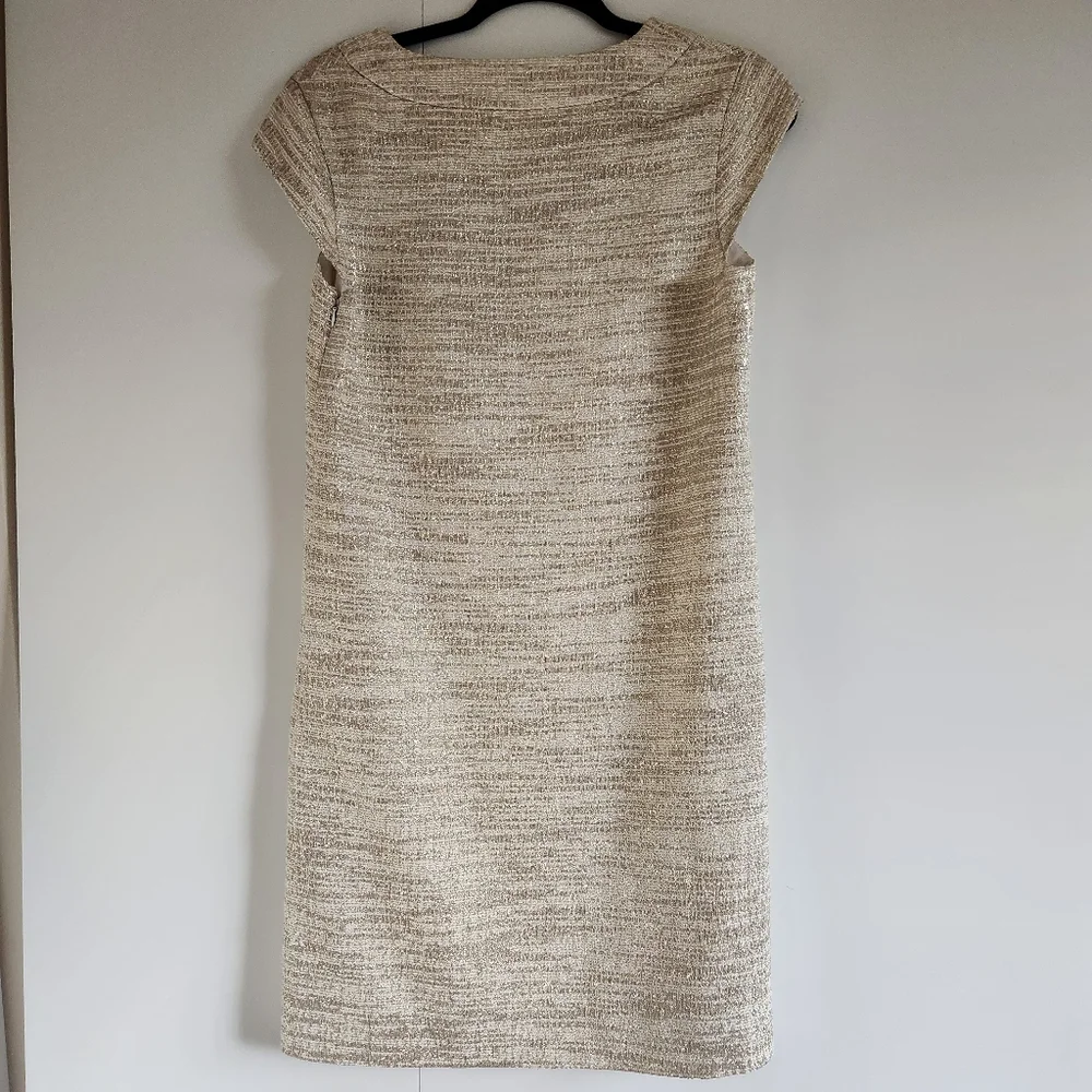Kate Spade Heleen Gold Metallic Tweed Cocktail Dress Size 6 Wedding Guest Shift